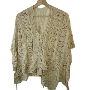 Bohemian Crochet‎ Tunic in Off White / Cream Knit Boho Swim Beach Cover Up